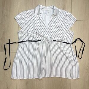 Y2K Oh Baby Motherhood Top Size M Maternity Striped Empire Waist Tie Blouse